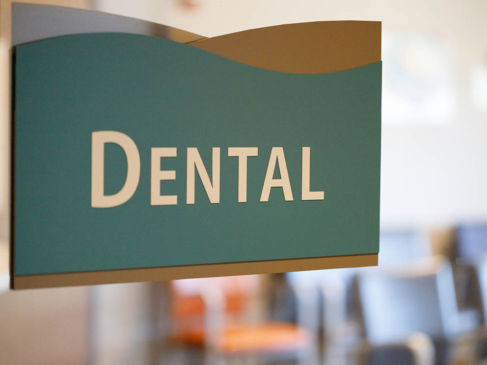 Sign of dental area in Complete Health's dental clinic.